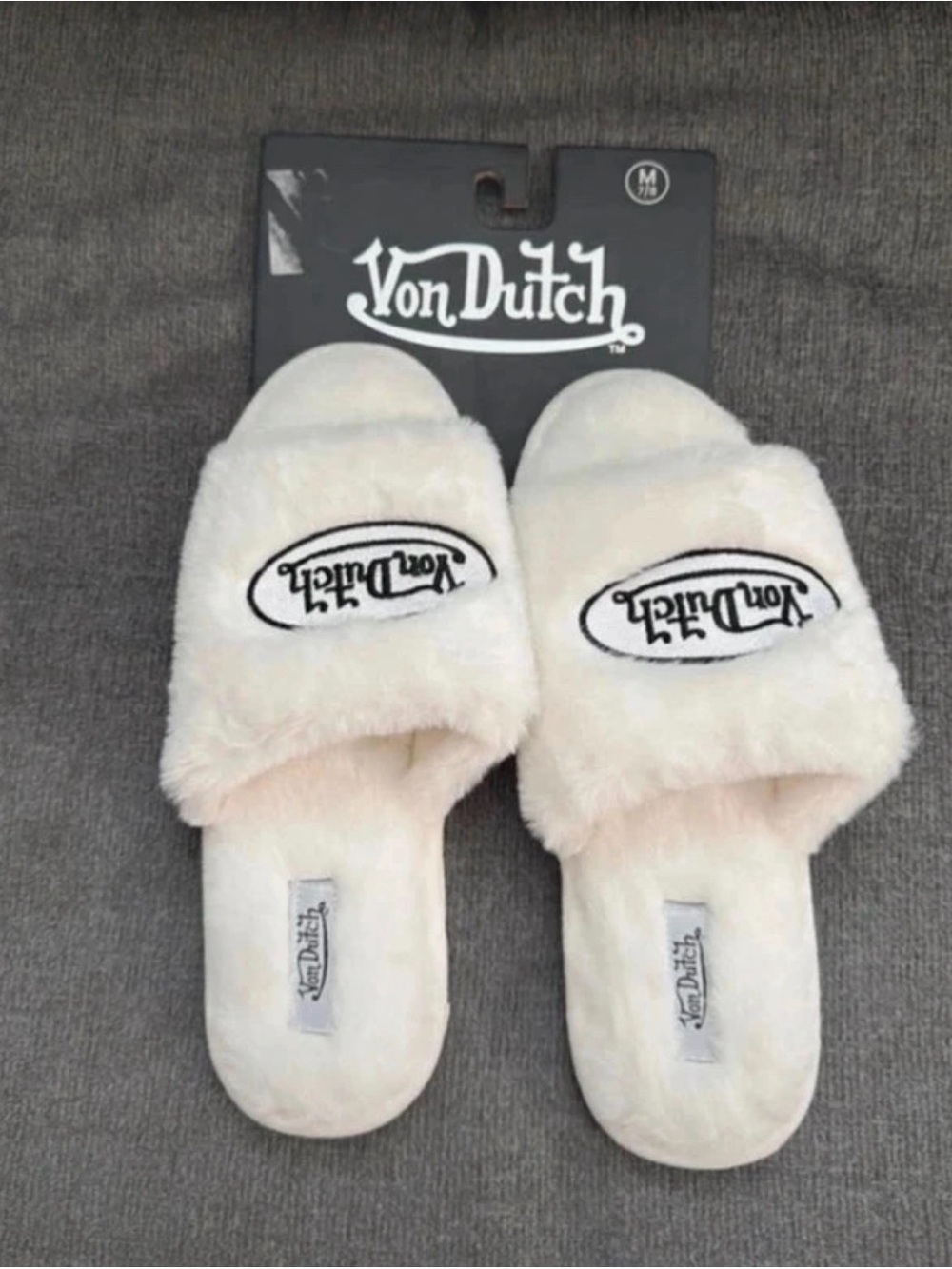 Von Dutch Plush Cream Slide Slippers for Women